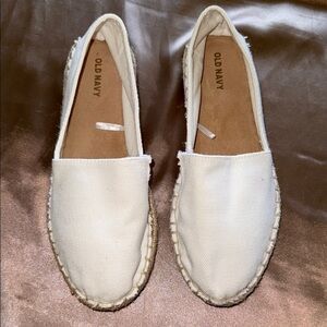 Old Navy Off White Canvas Slip On Espadrille Flats Preppy Vacation Resort Sz 8